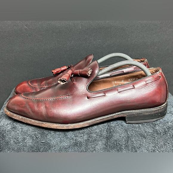 Allen Edmonds Saratoga Tassel Loafers Slip On Shoes Men SZ 11 C Burgundy Leather - Picture 2 of 10